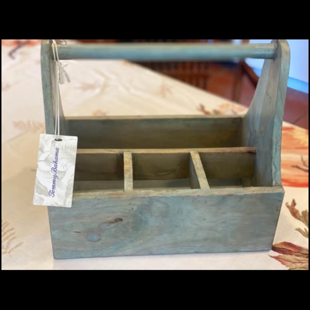 Tommy Bahama Distressed Aqua Wooden Caddy with Handle